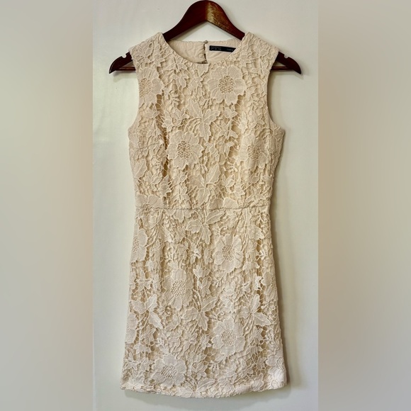Zara| Cream Lace Open Back Mini Dress Sz M - Picture 10 of 12